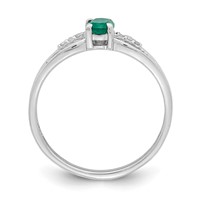 Sterling Silver Rhod-plated Diamond Created Emerald Ring view 2