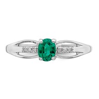 Sterling Silver Rhod-plated Diamond Created Emerald Ring view 5