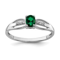 Sterling Silver Rhod-plated Diamond Created Emerald Ring view 1
