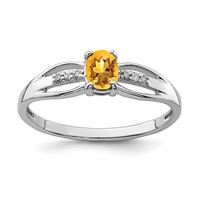 Sterling Silver Rhod-plated Diamond Citrine Ring view 1