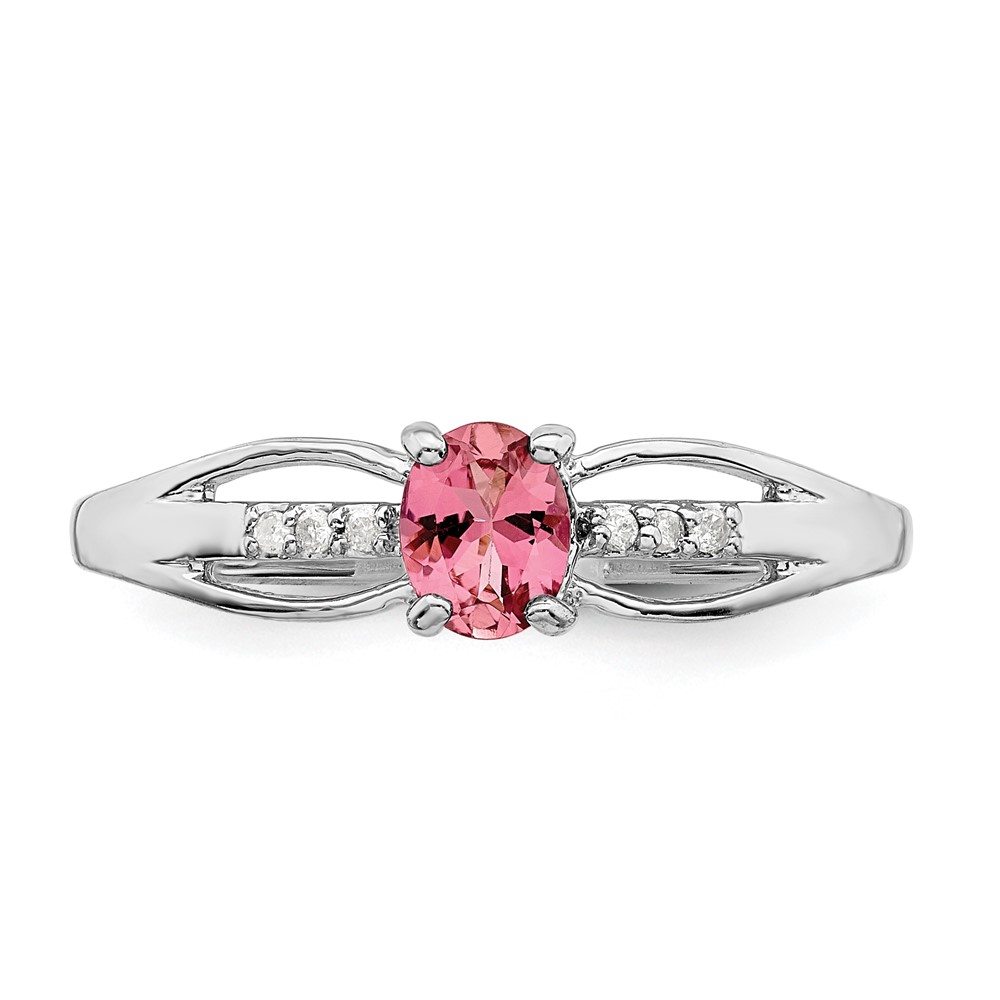 Sterling Silver Rhod-plated Diamond Pink Tourmaline Ring (QR7064OCT-6)