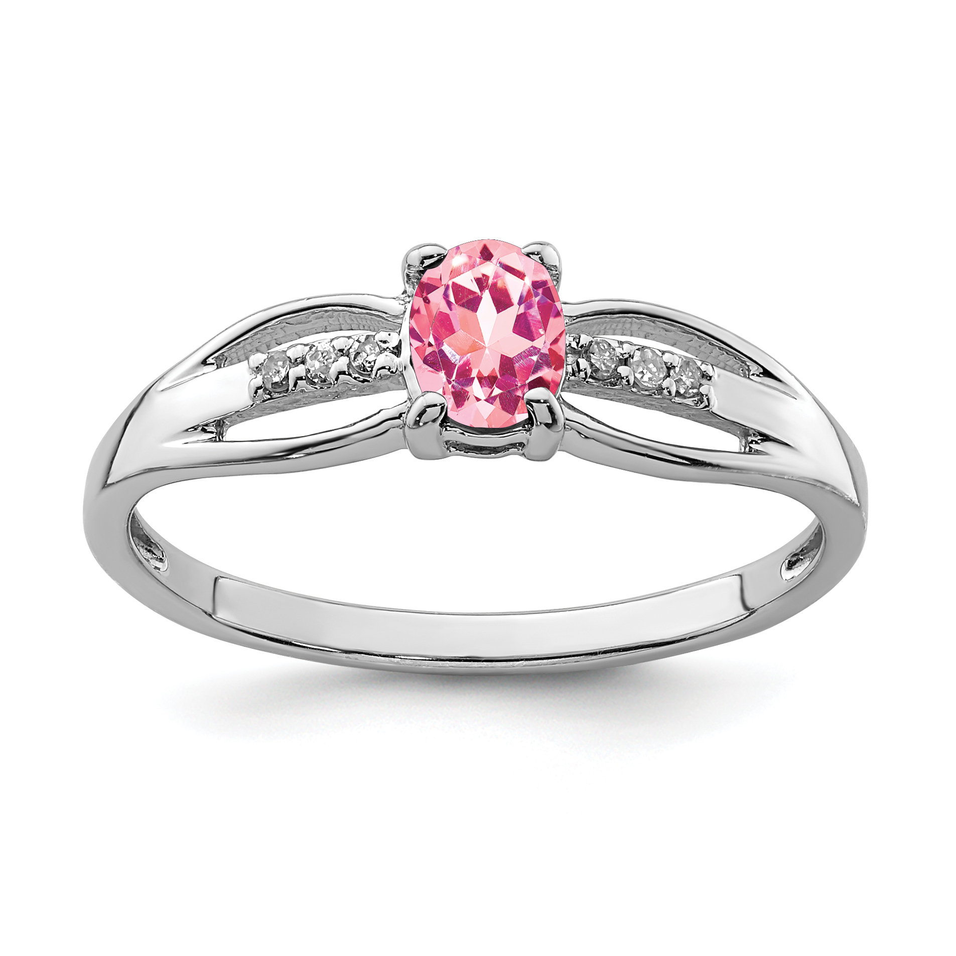 Sterling Silver Rhod-plated Diamond Pink Tourmaline Ring (QR7064OCT-6)