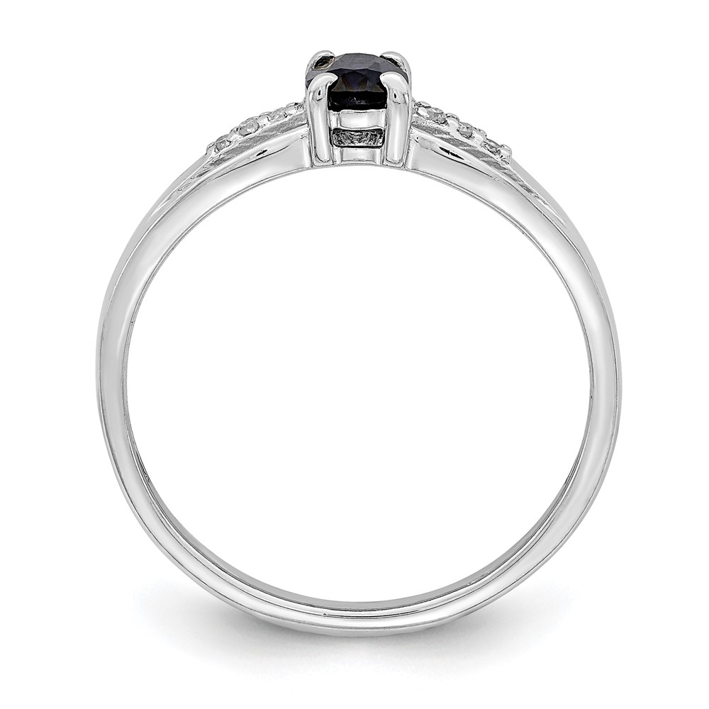 Sterling Silver Rhod-plated Diamond Created Sapphire Ring (QR7064SEP-8)