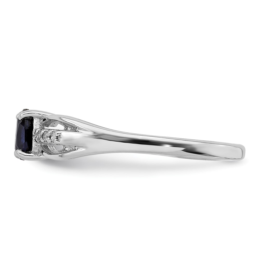 Sterling Silver Rhod-plated Diamond Created Sapphire Ring (QR7064SEP-8)
