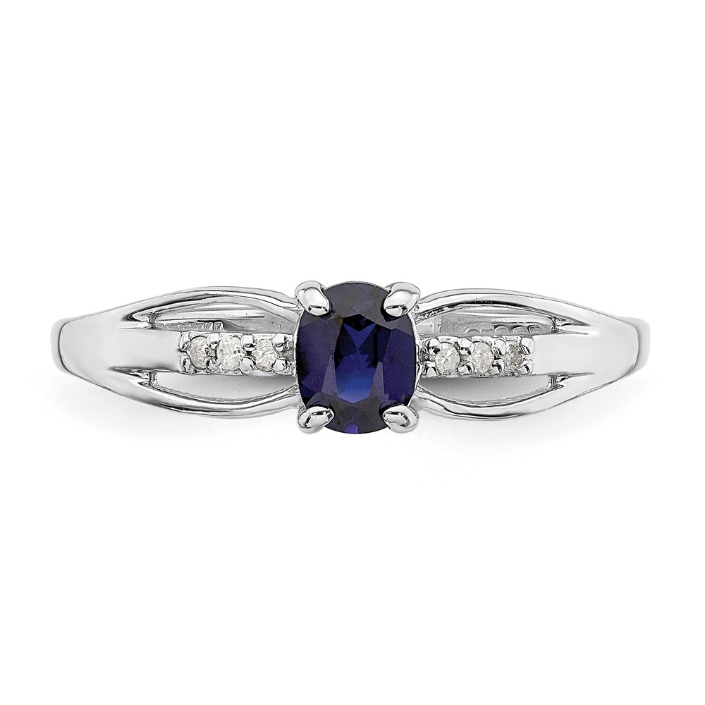 Sterling Silver Rhod-plated Diamond Created Sapphire Ring (QR7064SEP-8)