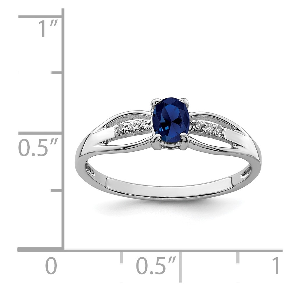 Sterling Silver Rhod-plated Diamond Created Sapphire Ring (QR7064SEP-8)