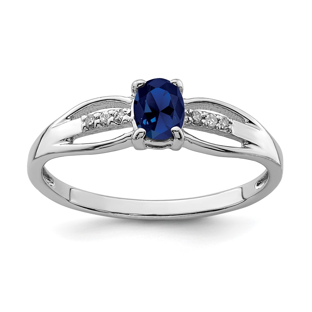 Sterling Silver Rhod-plated Diamond Created Sapphire Ring (QR7064SEP-8)