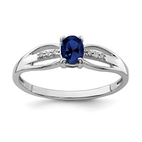 Sterling Silver Rhod-plated Diamond Created Sapphire Ring view 1