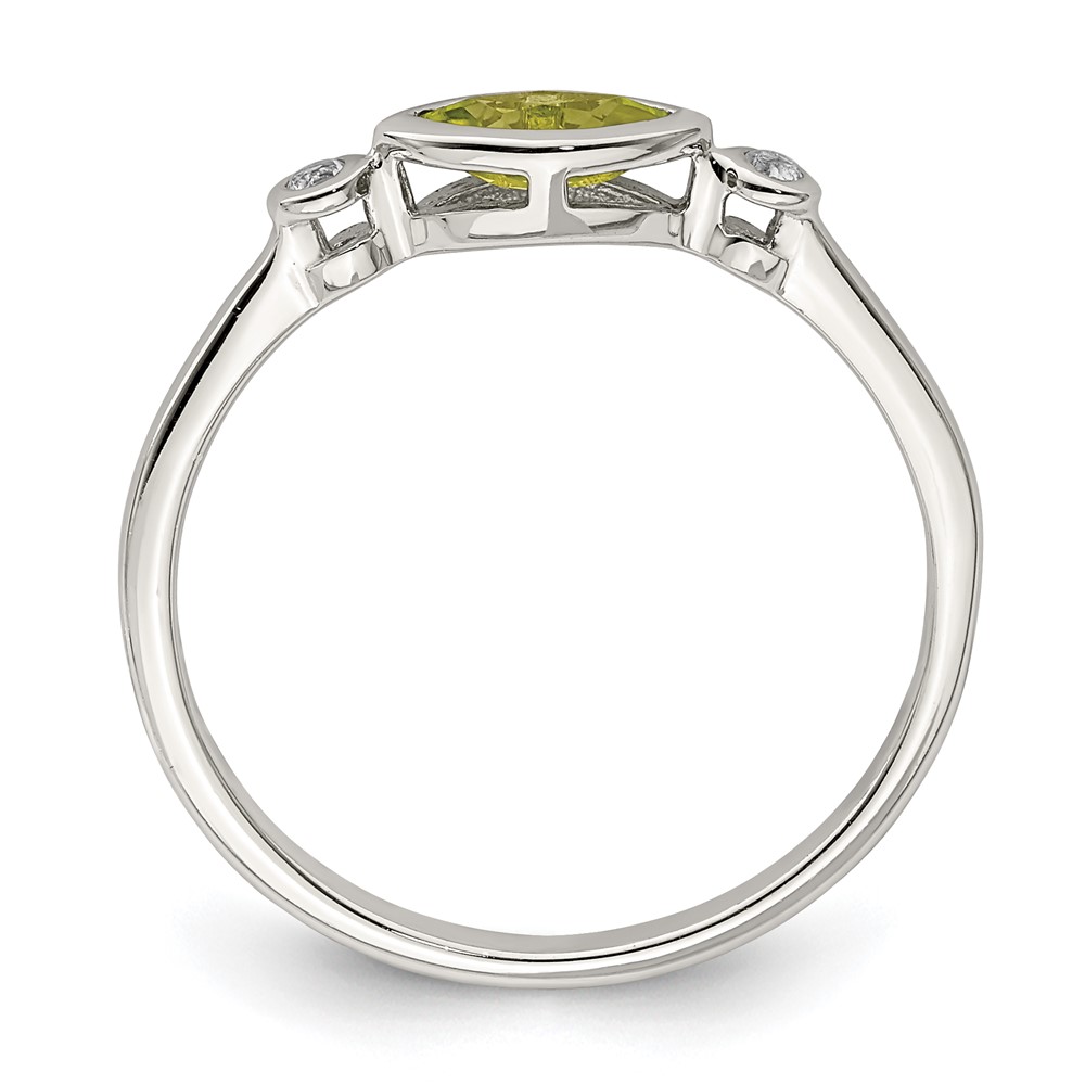 Sterling Silver Rhodium-plated Polished Peridot and White Topaz Ring (QR7065AUG-7)