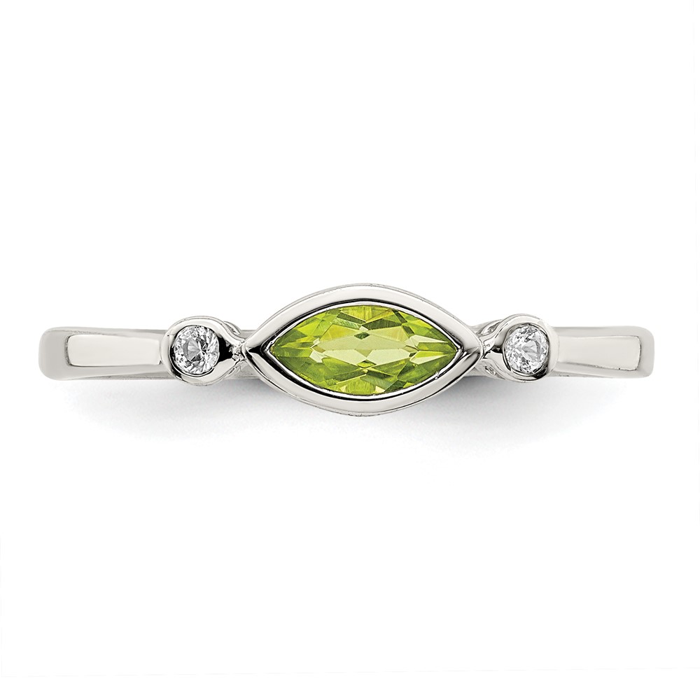 Sterling Silver Rhodium-plated Polished Peridot and White Topaz Ring (QR7065AUG-7)