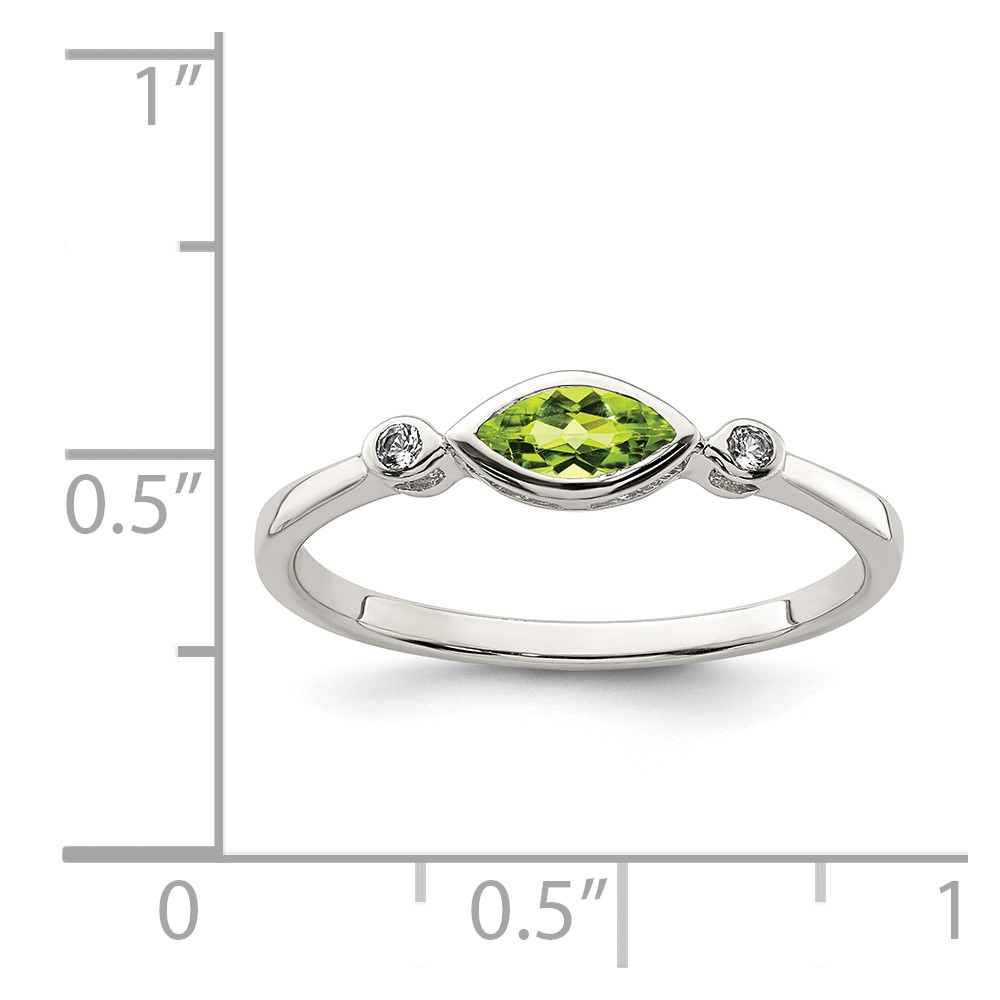 Sterling Silver Rhodium-plated Polished Peridot and White Topaz Ring (QR7065AUG-7)