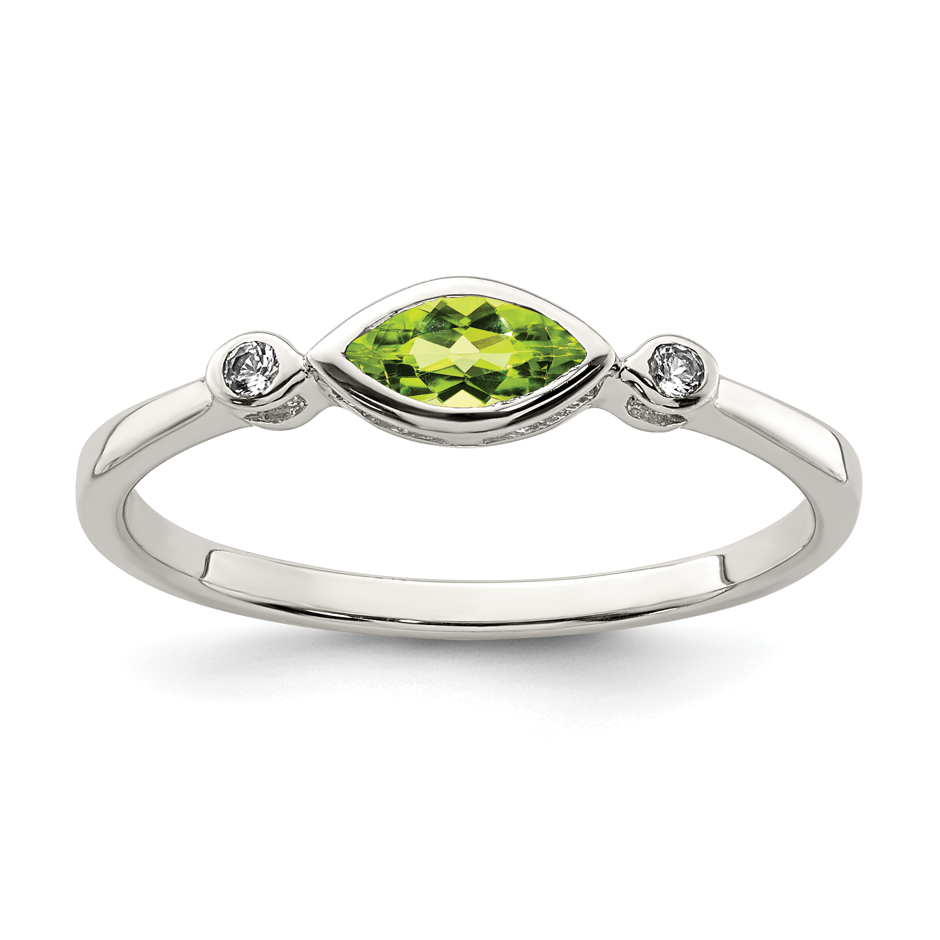 Sterling Silver Rhodium-plated Polished Peridot and White Topaz Ring (QR7065AUG-6)