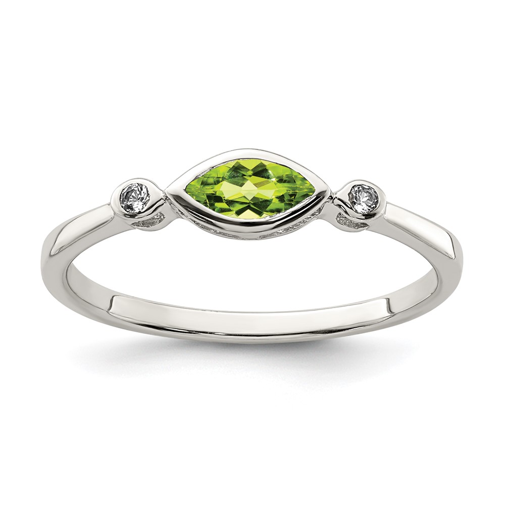 Sterling Silver Rhodium-plated Polished Peridot and White Topaz Ring (QR7065AUG-6)