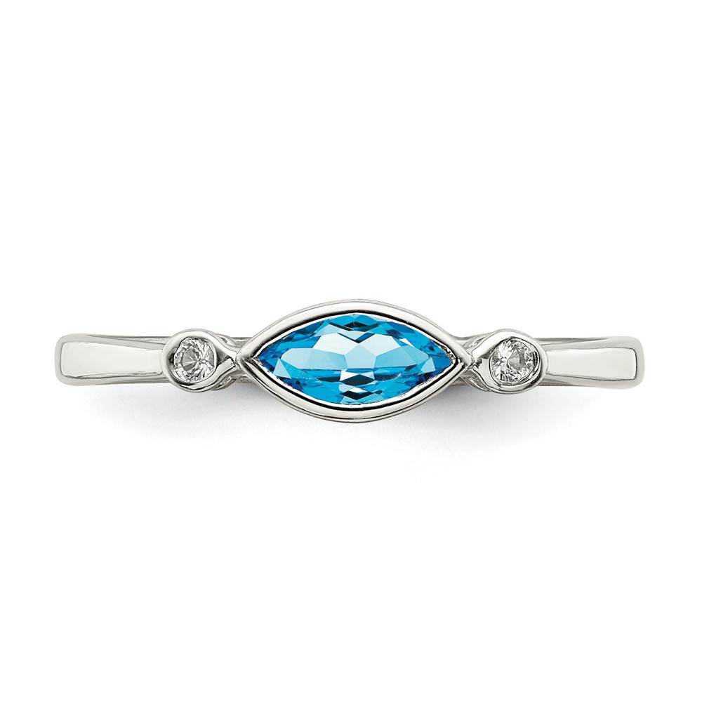 Sterling Silver Rhodium-plated Polished Blue Topaz/White Topaz Ring (QR7065DEC-8)