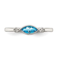 Sterling Silver Rhodium-plated Polished Blue Topaz White Topaz Ring view 5