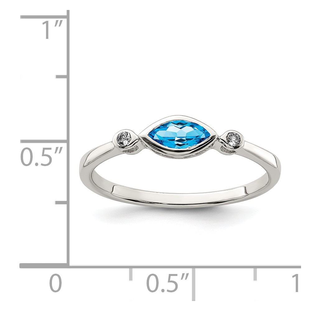 Sterling Silver Rhodium-plated Polished Blue Topaz/White Topaz Ring (QR7065DEC-8)