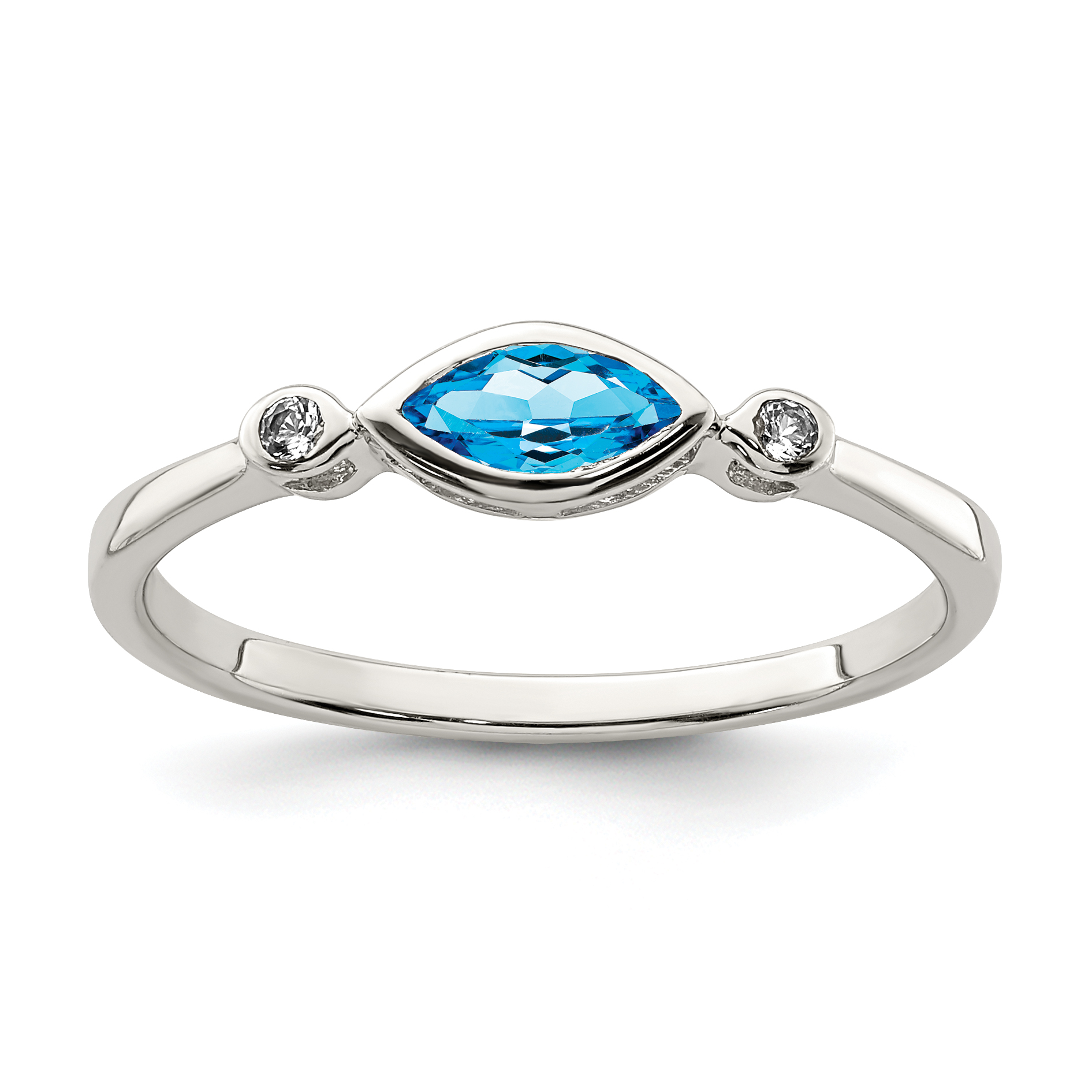 Sterling Silver Rhodium-plated Polished Blue Topaz/White Topaz Ring (QR7065DEC-7)
