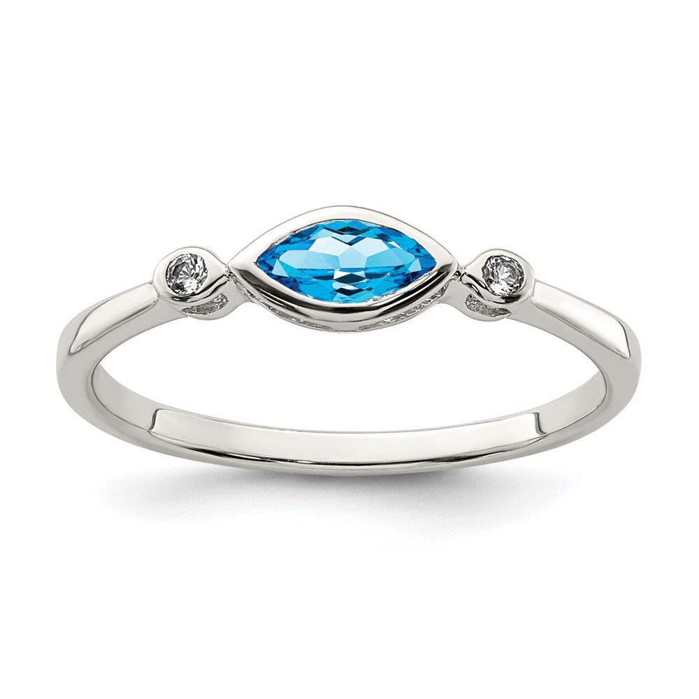 Sterling Silver Rhodium-plated Polished Blue Topaz/White Topaz Ring (QR7065DEC-7)