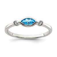 Sterling Silver Rhodium-plated Polished Blue Topaz White Topaz Ring view 1