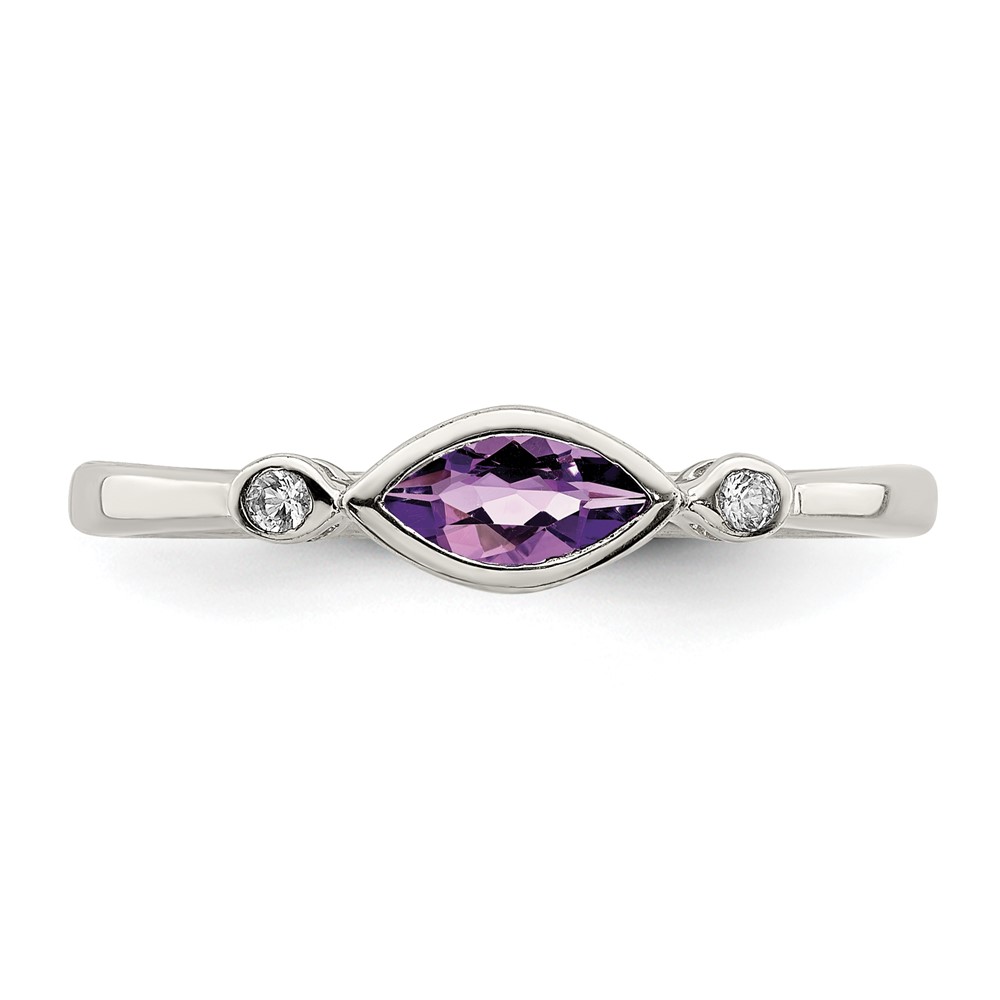 Sterling Silver Rhodium-plated Polished Amethyst/White Topaz Ring (QR7065FEB-6)