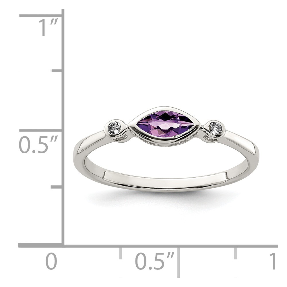 Sterling Silver Rhodium-plated Polished Amethyst/White Topaz Ring (QR7065FEB-6)