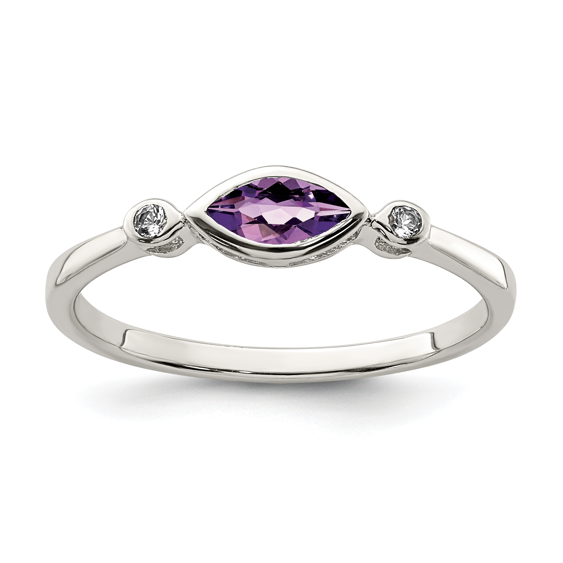 Sterling Silver Rhodium-plated Polished Amethyst/White Topaz Ring (QR7065FEB-6)