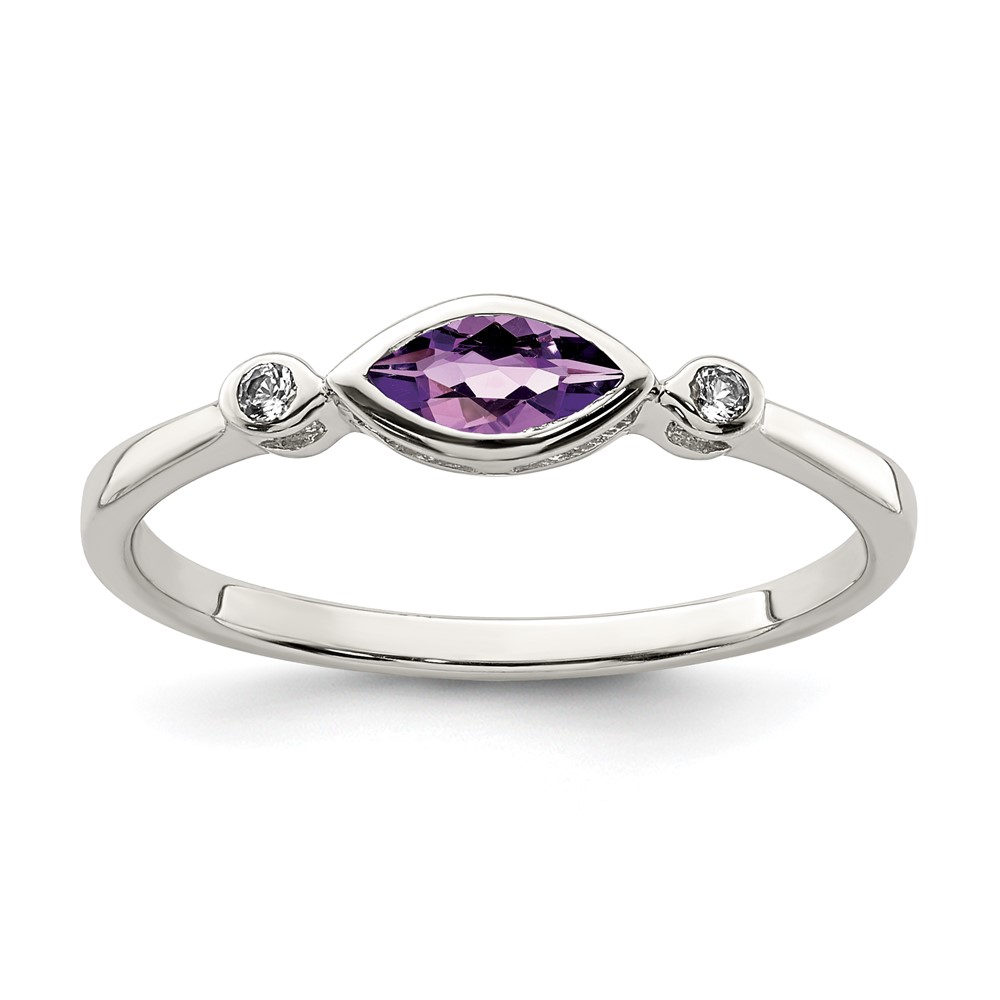 Sterling Silver Rhodium-plated Polished Amethyst/White Topaz Ring (QR7065FEB-6)