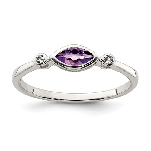 Sterling Silver Rhodium-plated Polished Amethyst White Topaz Ring