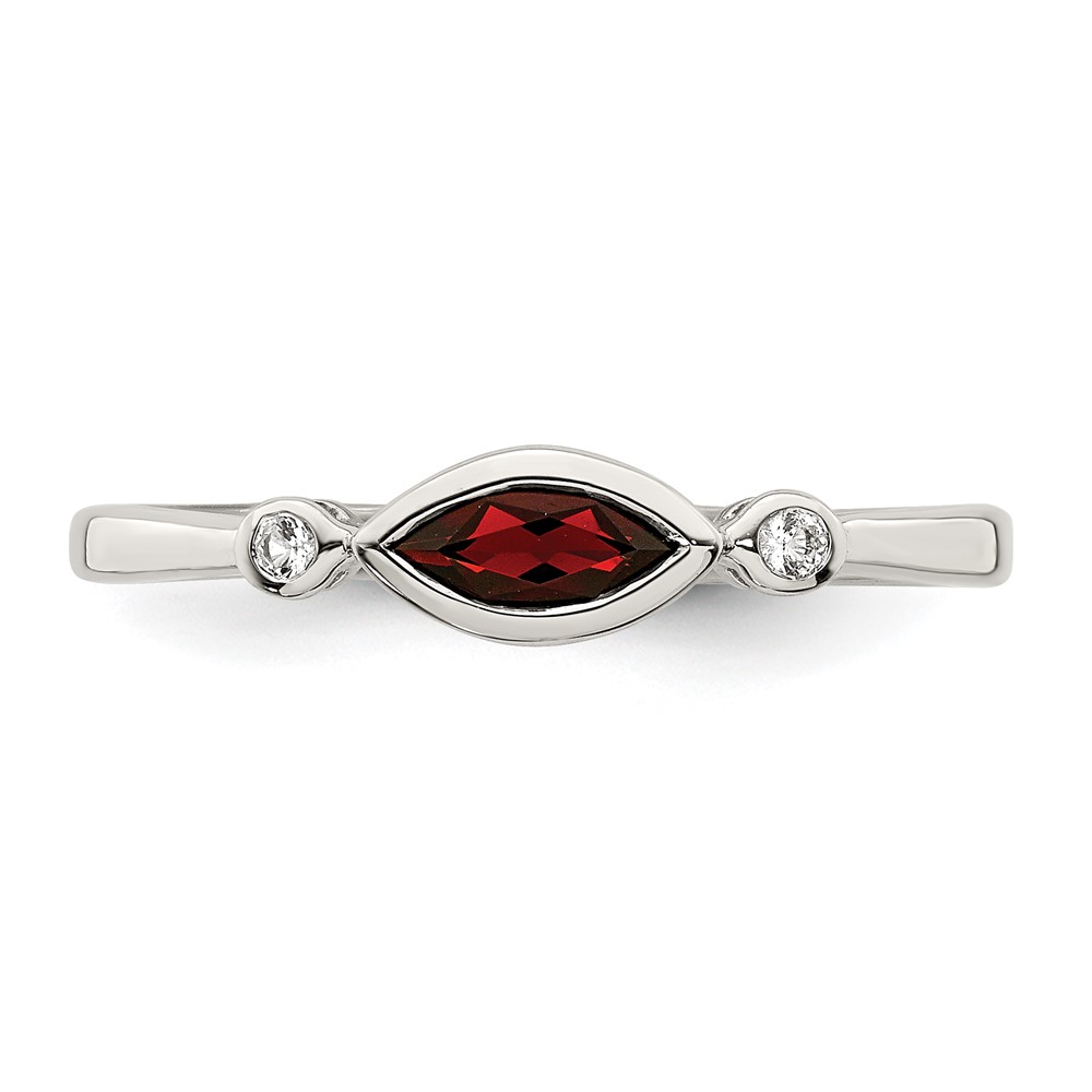 Sterling Silver Rhodium-plated Polished Garnet and White Topaz Ring (QR7065JAN-8)