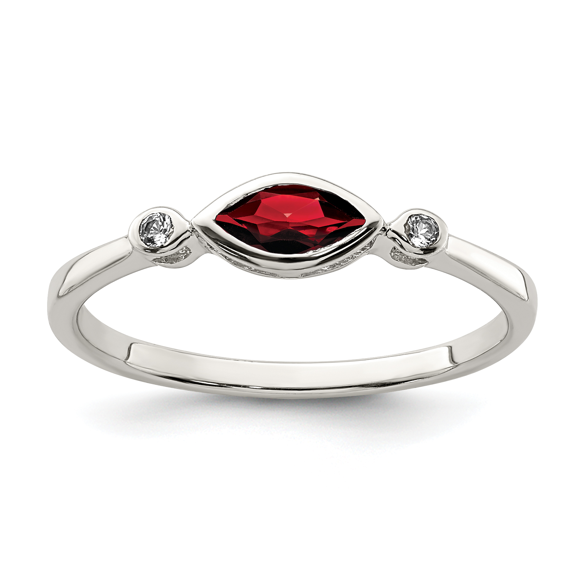 Sterling Silver Rhodium-plated Polished Garnet and White Topaz Ring (QR7065JAN-7)
