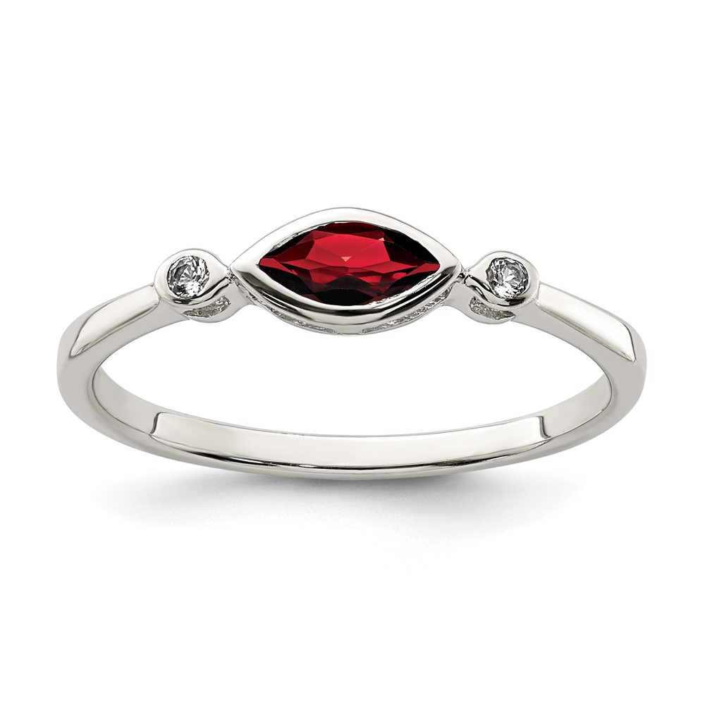 Sterling Silver Rhodium-plated Polished Garnet and White Topaz Ring (QR7065JAN-7)