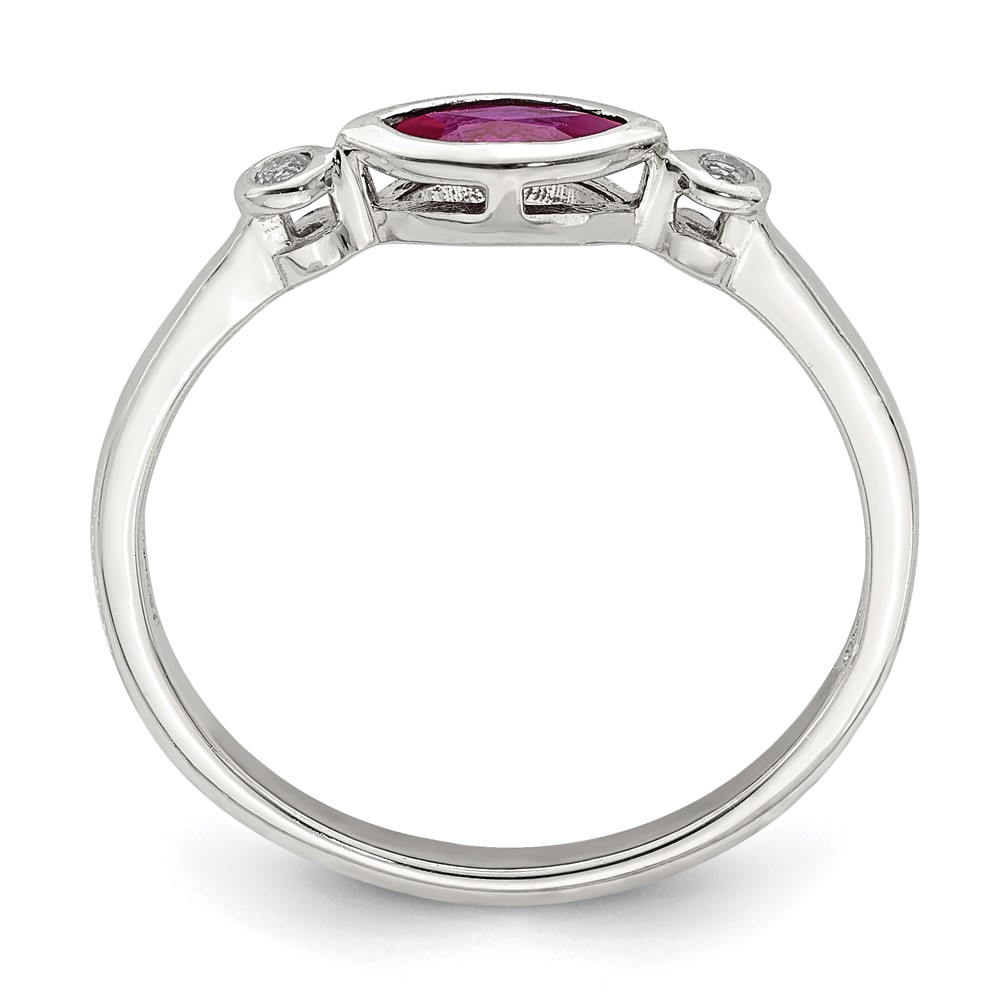 Sterling Silver Rhod-pltd Polished Created Ruby and White Topaz Ring (QR7065JUL-6)