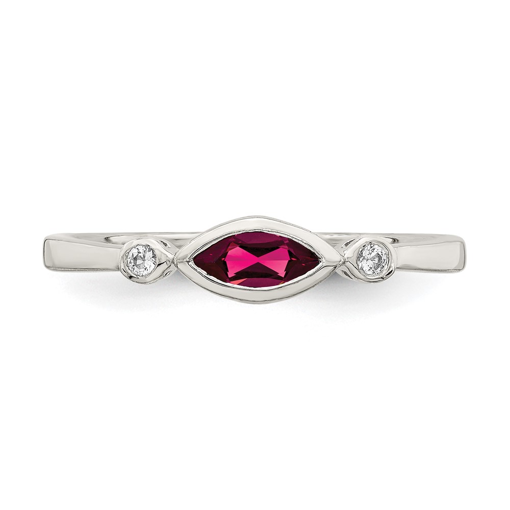 Sterling Silver Rhod-pltd Polished Created Ruby and White Topaz Ring (QR7065JUL-6)