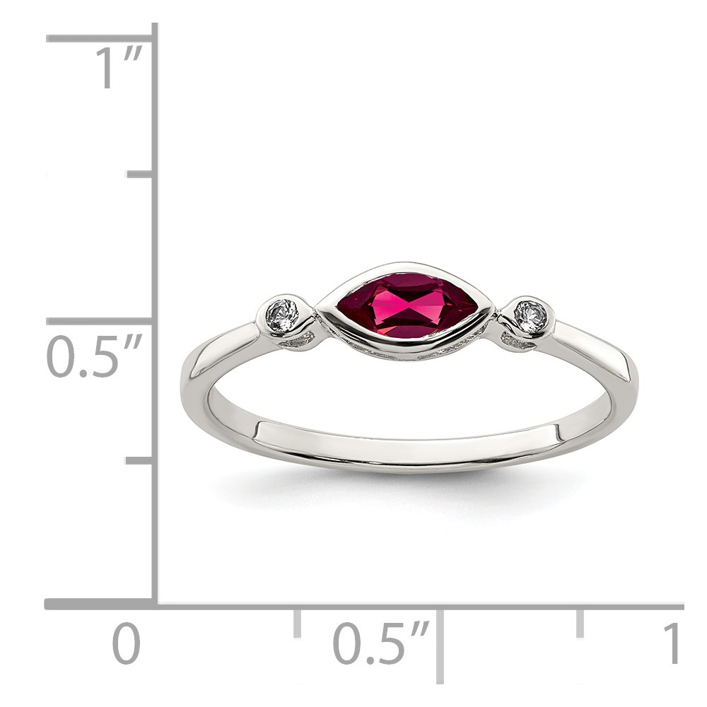 Sterling Silver Rhod-pltd Polished Created Ruby and White Topaz Ring (QR7065JUL-6)