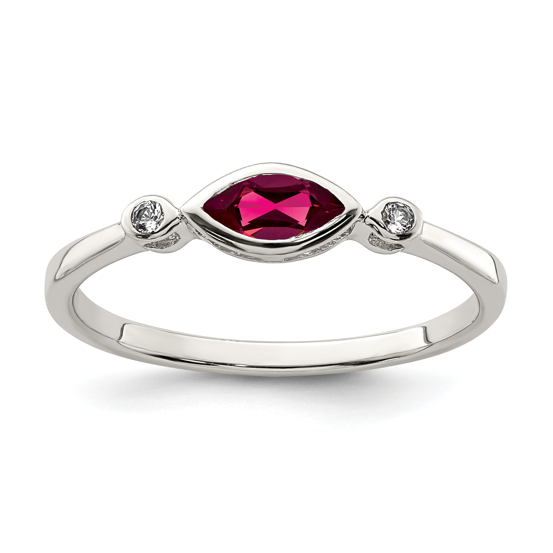 Sterling Silver Rhod-pltd Polished Created Ruby and White Topaz Ring (QR7065JUL-6)