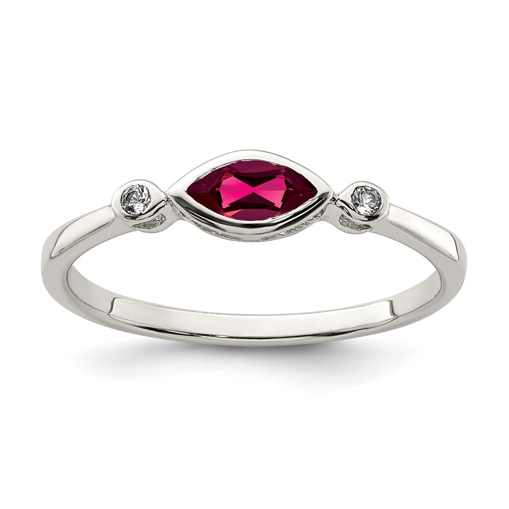 Sterling Silver Rhod-pltd Polished Created Ruby and White Topaz Ring (QR7065JUL-6)