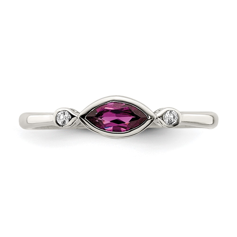 Sterling Silver Rhodium-plated Polished Rhololite and White Topaz Ring (QR7065JUN-7)