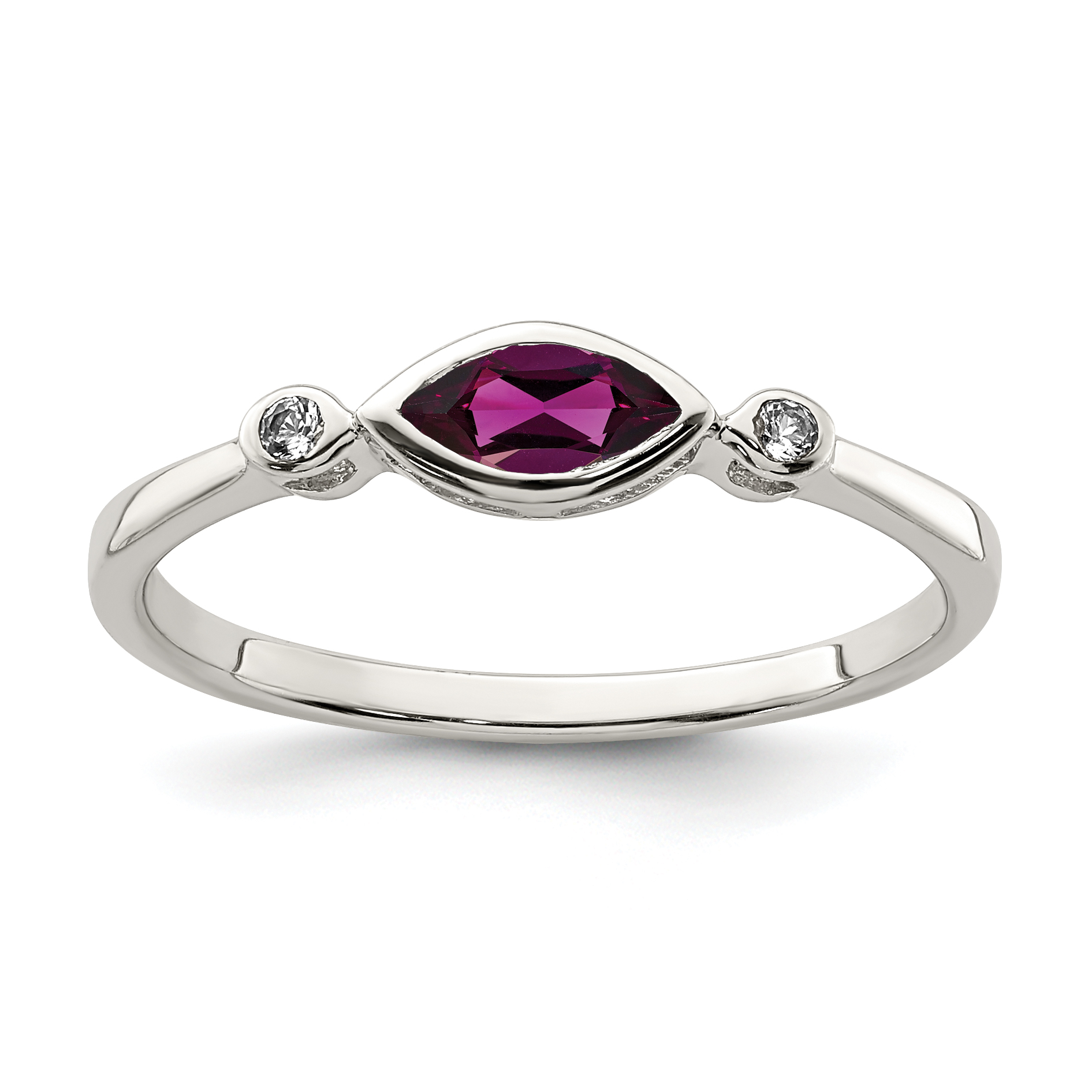 Sterling Silver Rhodium-plated Polished Rhololite and White Topaz Ring (QR7065JUN-6)