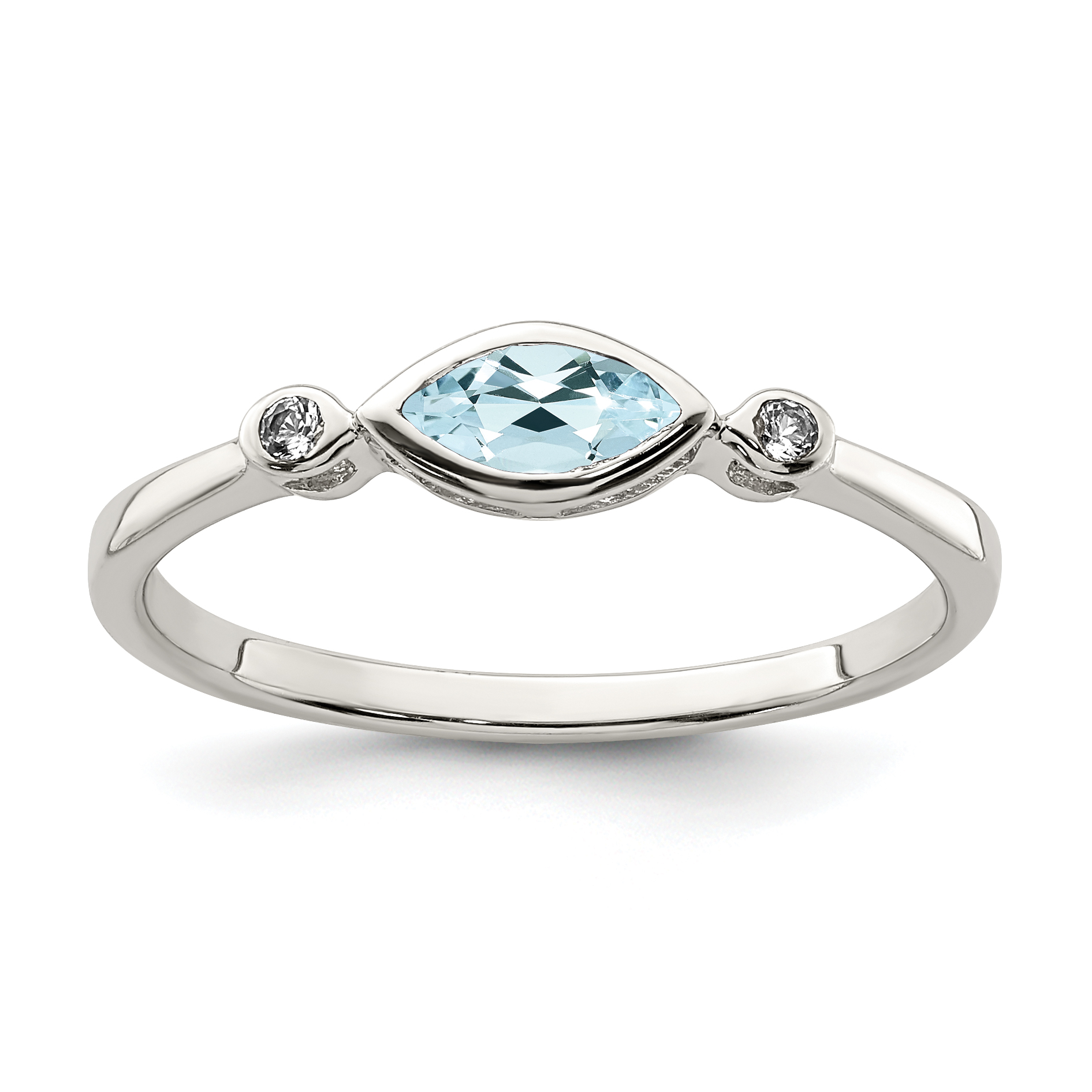 Sterling Silver Rhodium-plated Polished Aquamarine/White Topaz Ring (QR7065MAR-6)