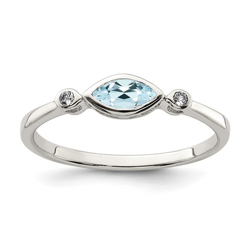 Sterling Silver Rhodium-plated Polished Aquamarine White Topaz Ring