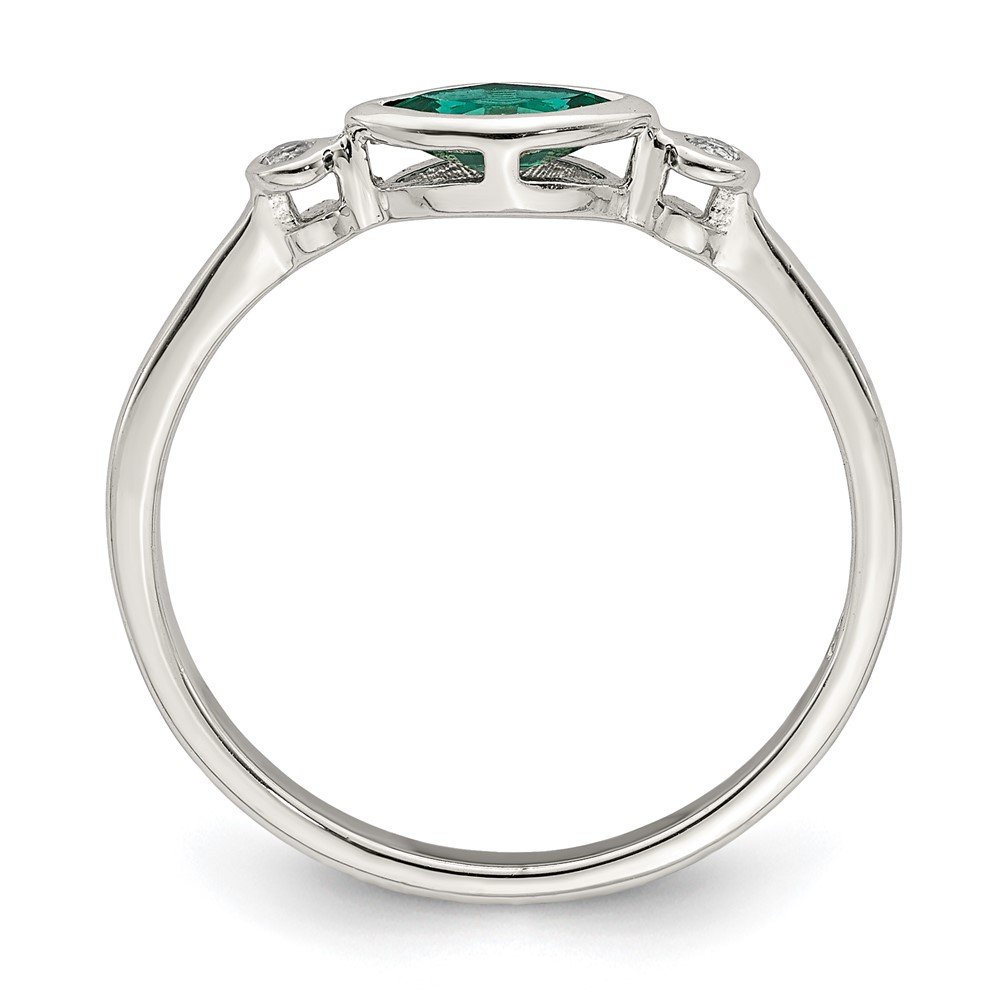 Sterling Silver Rhod-platd Polished Created Emerald/White Topaz Ring (QR7065MAY-6)