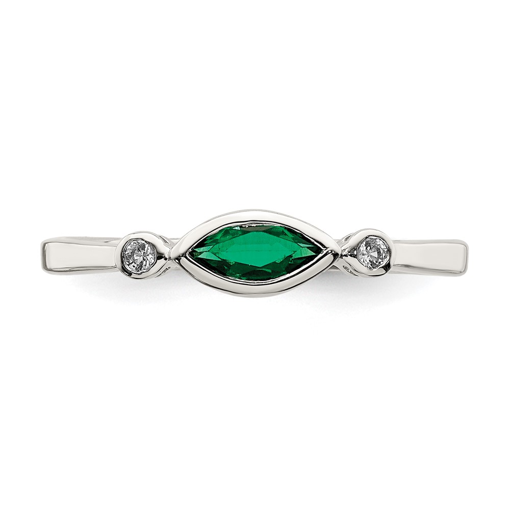 Sterling Silver Rhod-platd Polished Created Emerald/White Topaz Ring (QR7065MAY-6)
