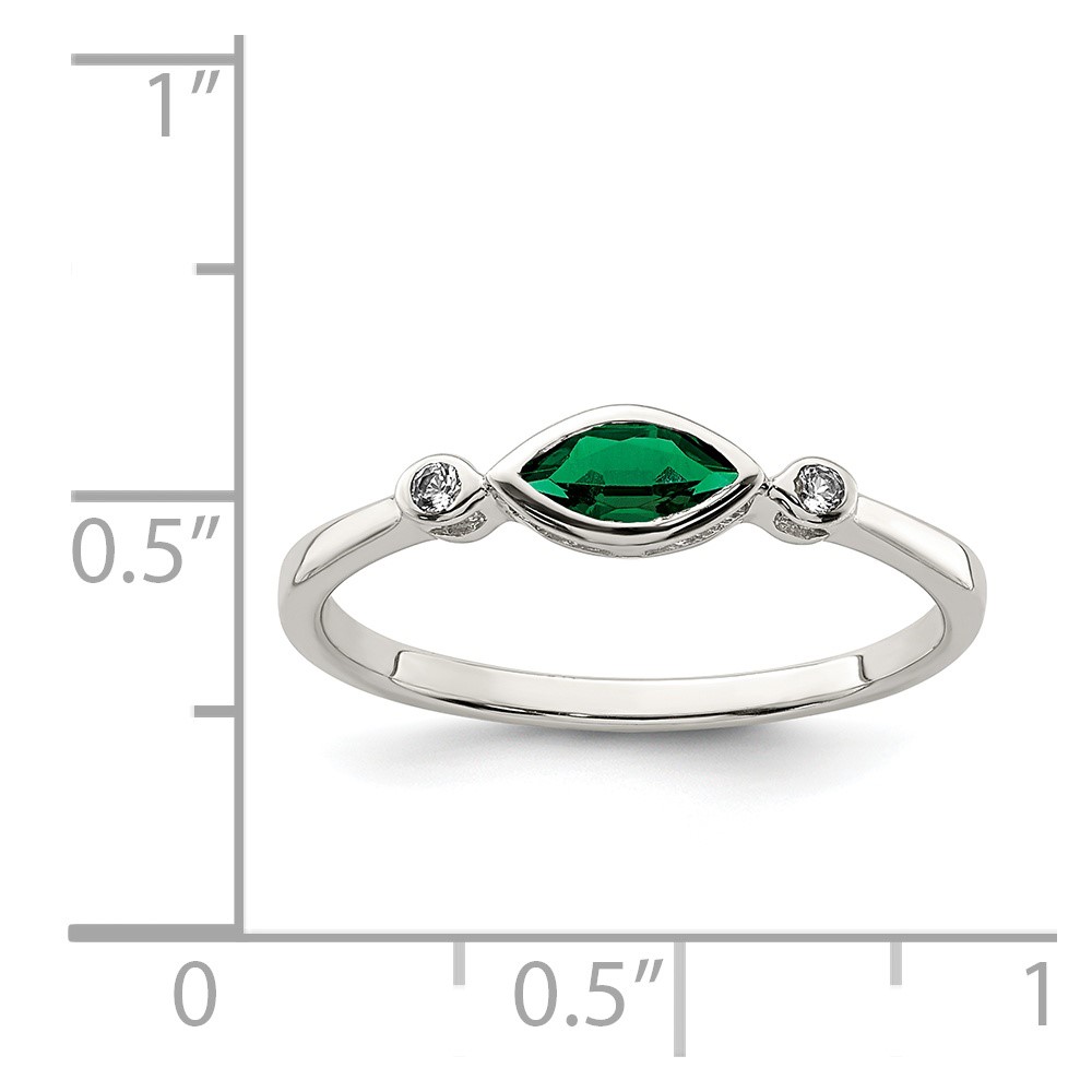 Sterling Silver Rhod-platd Polished Created Emerald/White Topaz Ring (QR7065MAY-6)