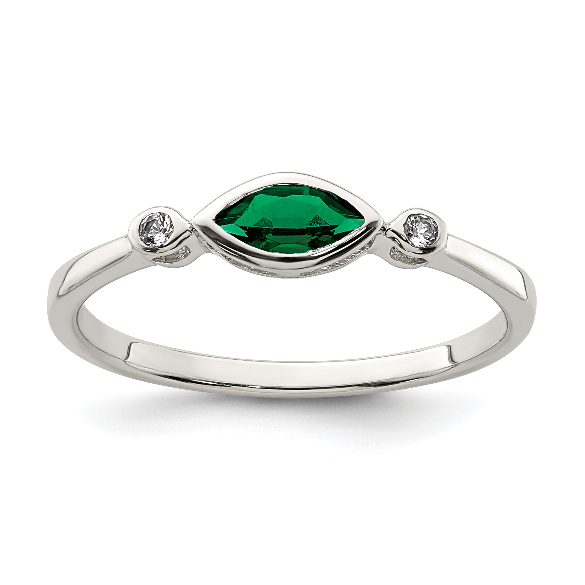 Sterling Silver Rhod-platd Polished Created Emerald/White Topaz Ring (QR7065MAY-6)