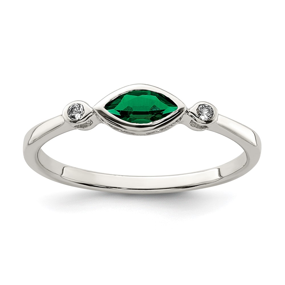 Sterling Silver Rhod-platd Polished Created Emerald/White Topaz Ring (QR7065MAY-6)