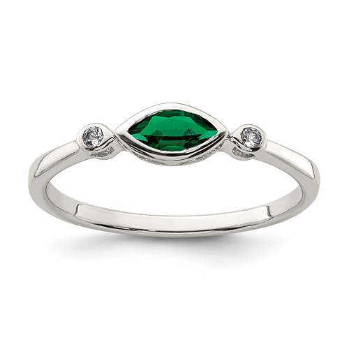 Sterling Silver Rhod-platd Polished Created Emerald White Topaz Ring