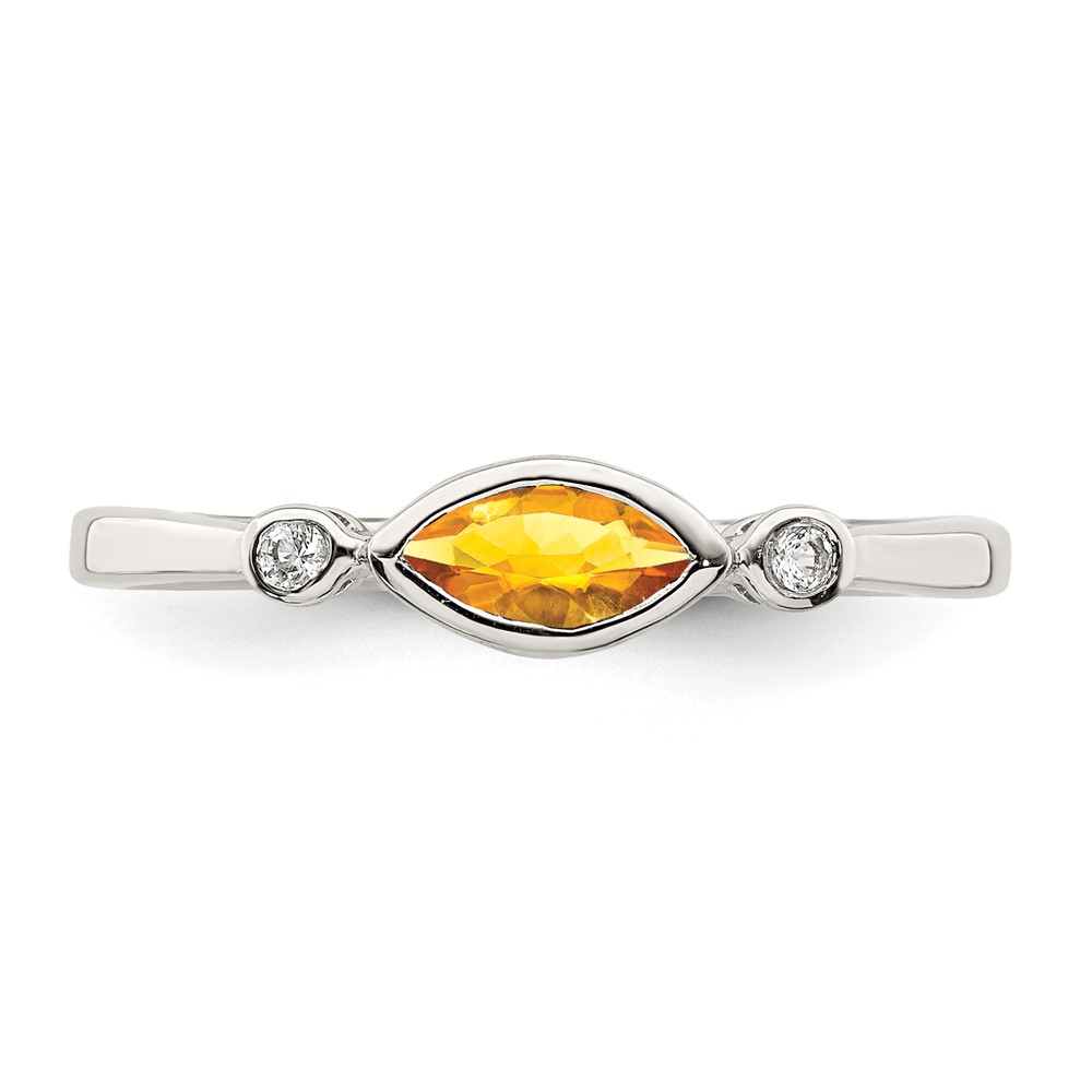 Sterling Silver Rhodium-plated Polished Citrine and White Topaz Ring (QR7065NOV-7)