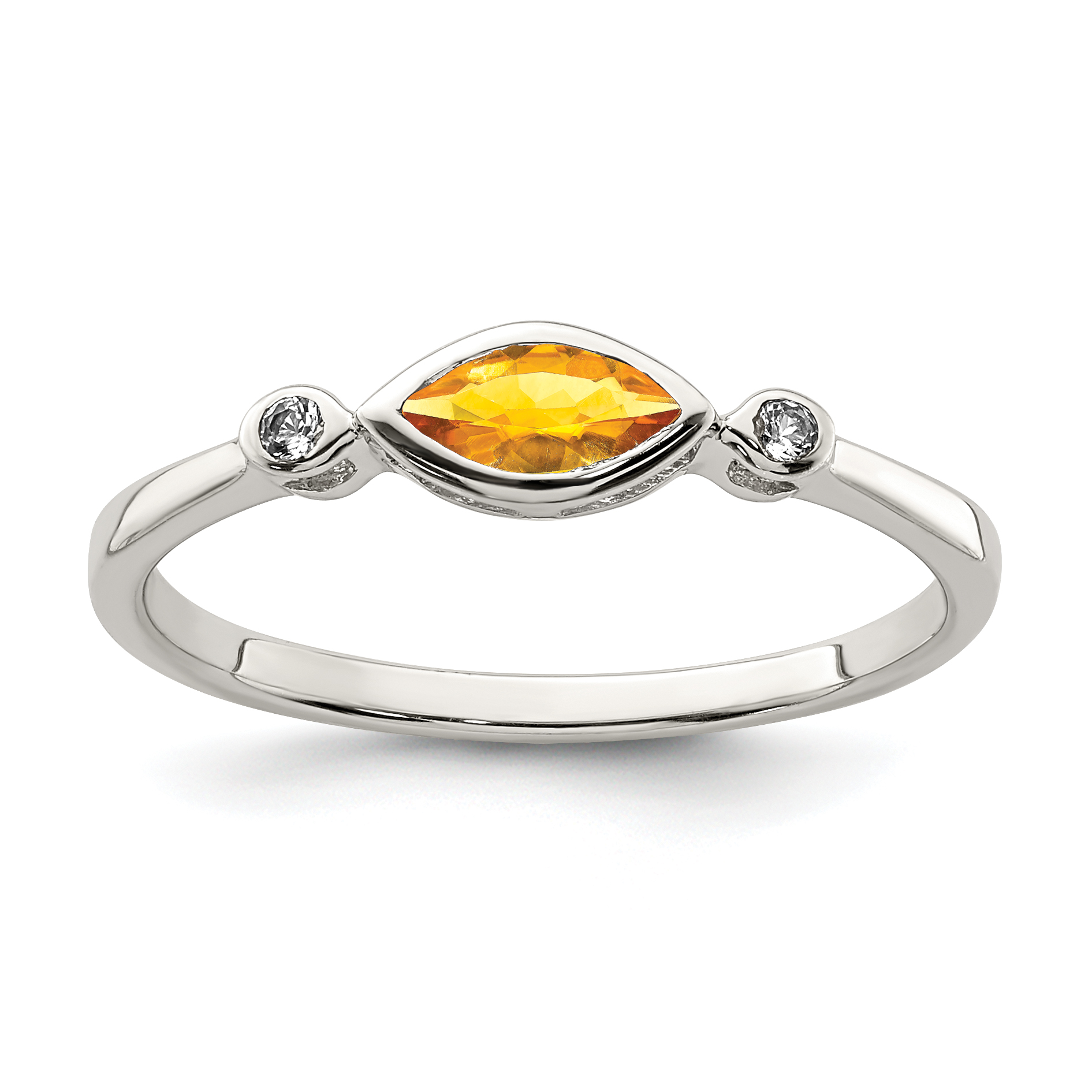 Sterling Silver Rhodium-plated Polished Citrine and White Topaz Ring (QR7065NOV-7)