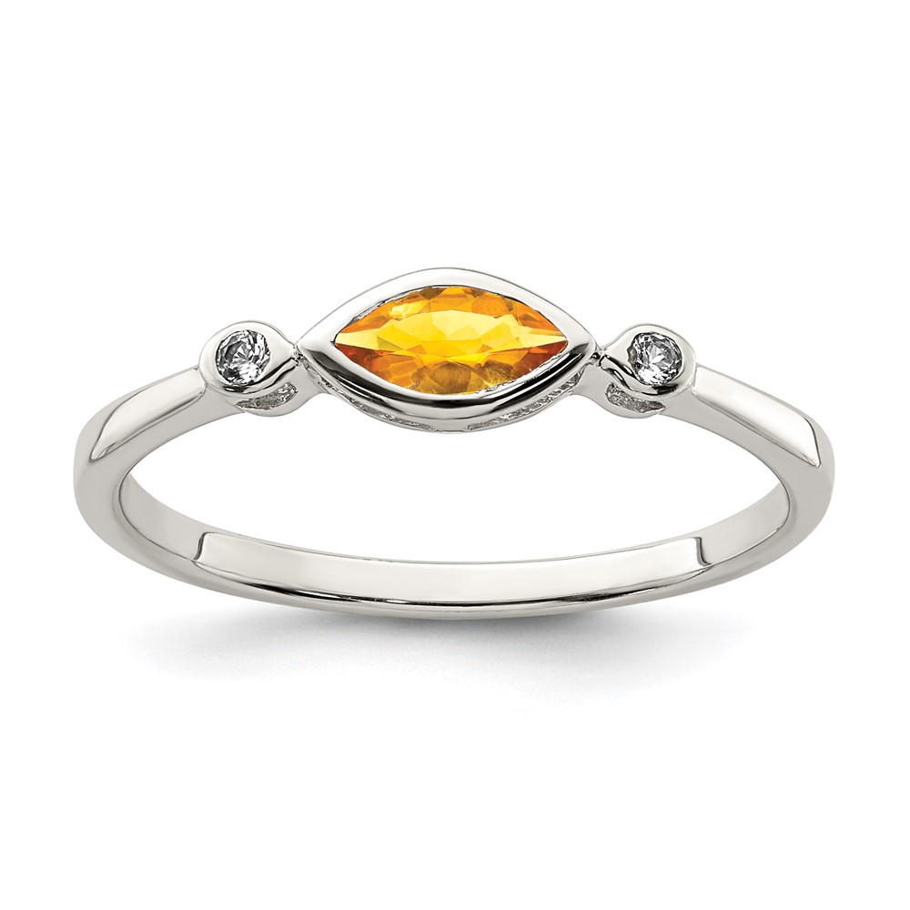 Sterling Silver Rhodium-plated Polished Citrine and White Topaz Ring (QR7065NOV-7)