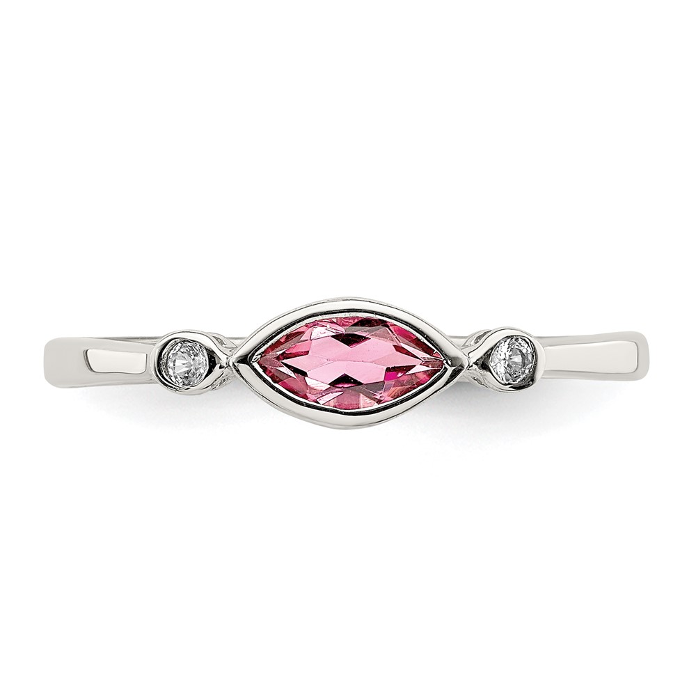 Sterling Silver Rhod-pltd Polished Pink Tourmaline/ White Topaz Ring (QR7065OCT-8)